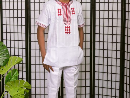 White with Red Embroidery