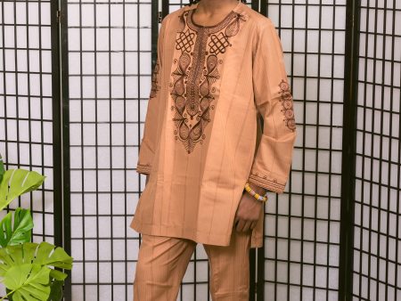 Brown Linen Suit with Brown Embroidery